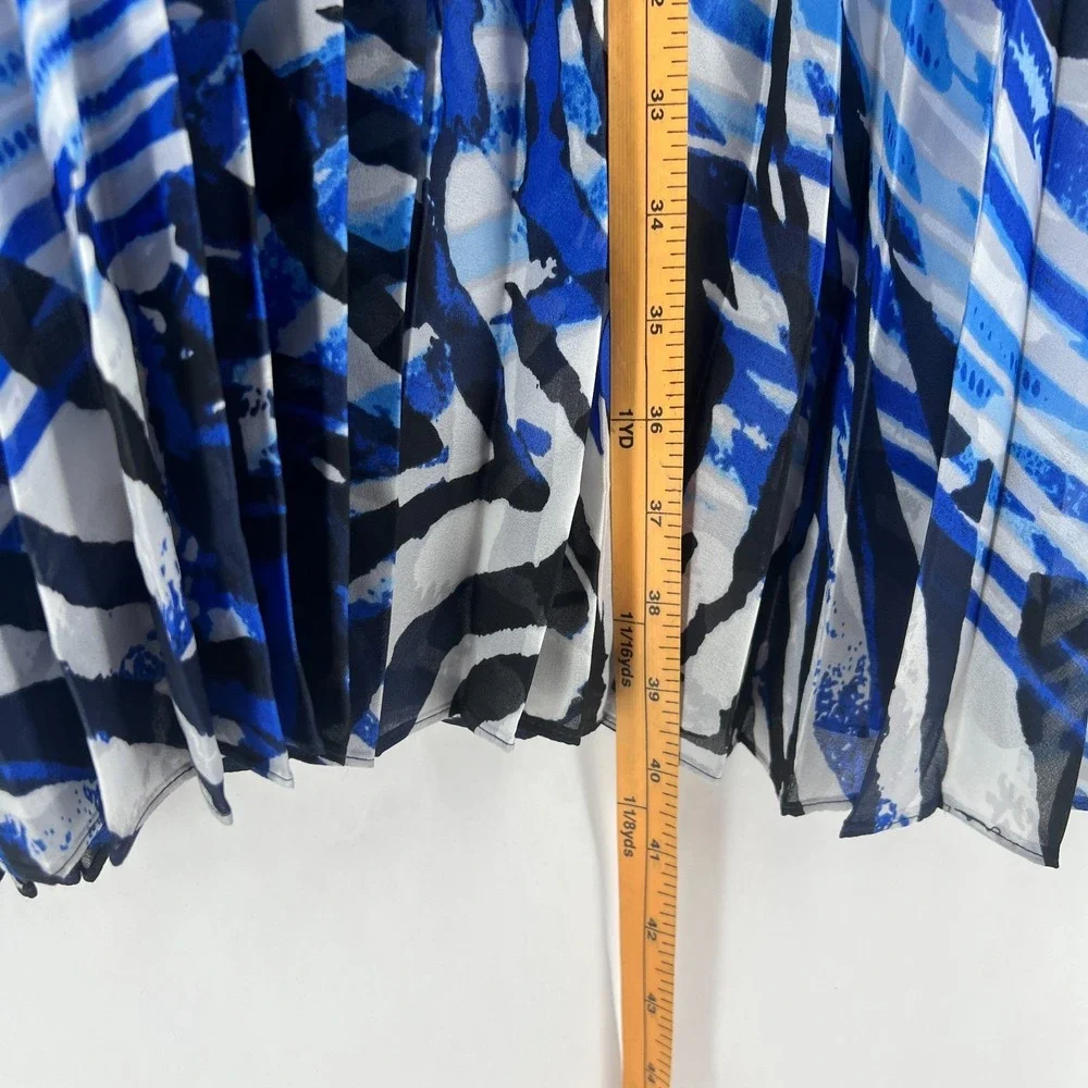 Black Label by Chico's Maxi‎ Skirt Womens M Blue White Zebra Print Lined Pleated